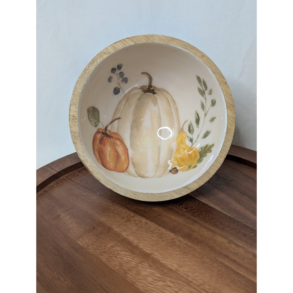 Fall Pumpkin Themed Wooden Outside Bowl Trinket‎ Dish Home Decor